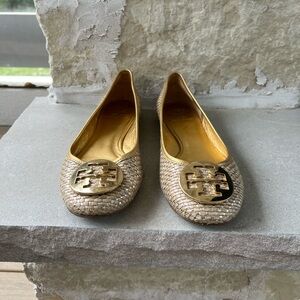 Tory Burch Lurex Straw Reva Flats.